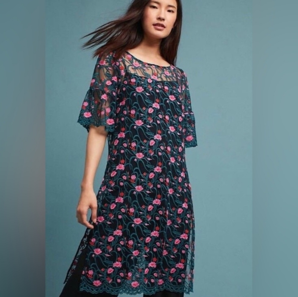 Moulinette Soeurs Black and Pink Floral Mini Dress